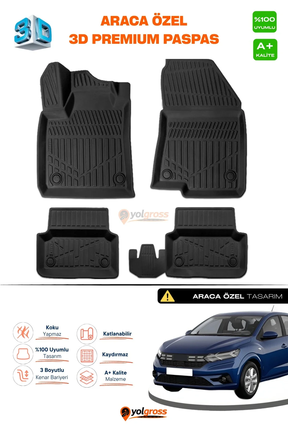 Dacia Logan 3 Sedan EU 3D Pro Havuzlu Paspas 2021 Üzeri A+ Kalite