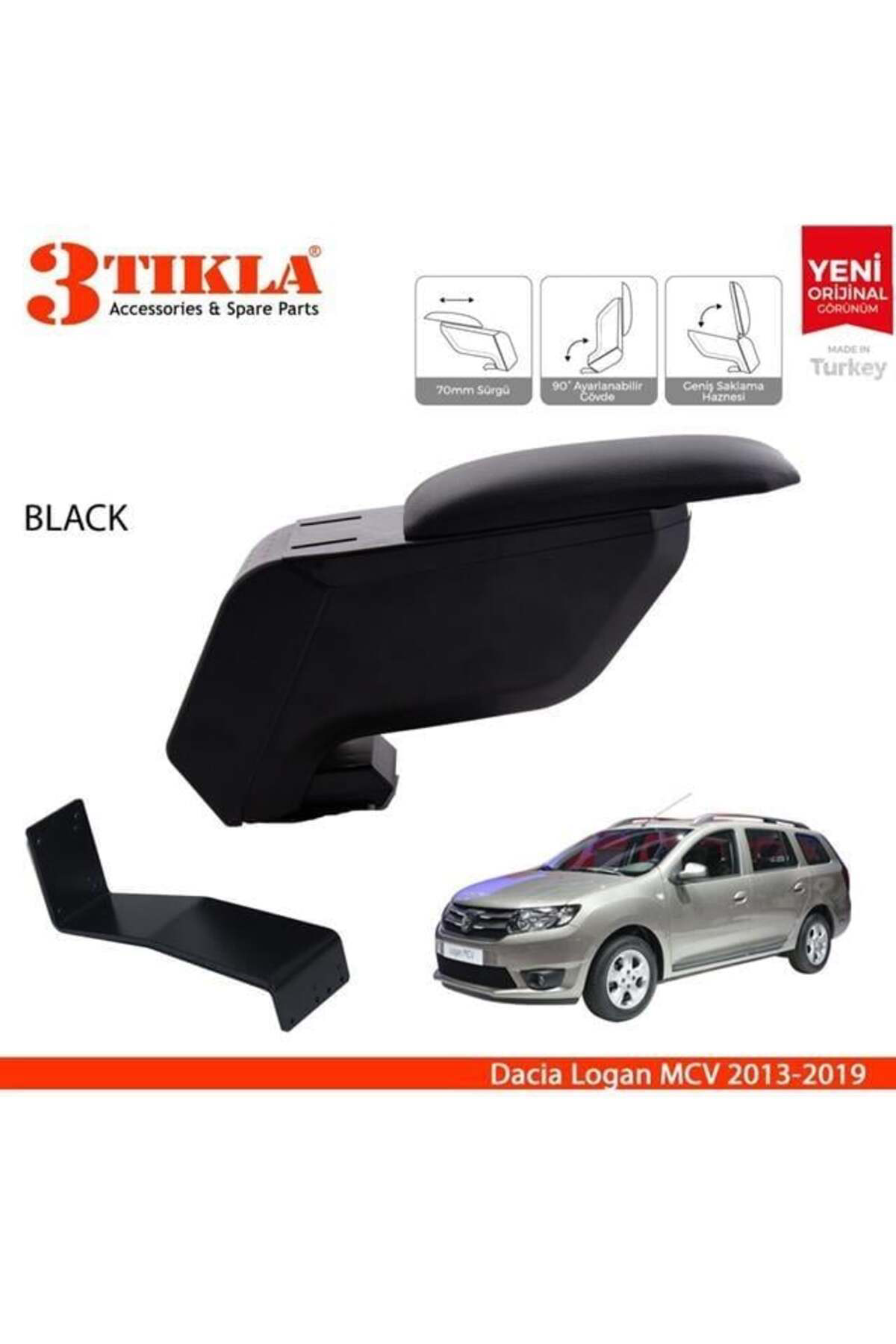 Dacia Logan MCV 2013-2019 Delmesiz Çelik Ayaklı Siyah Kolçak Kol 