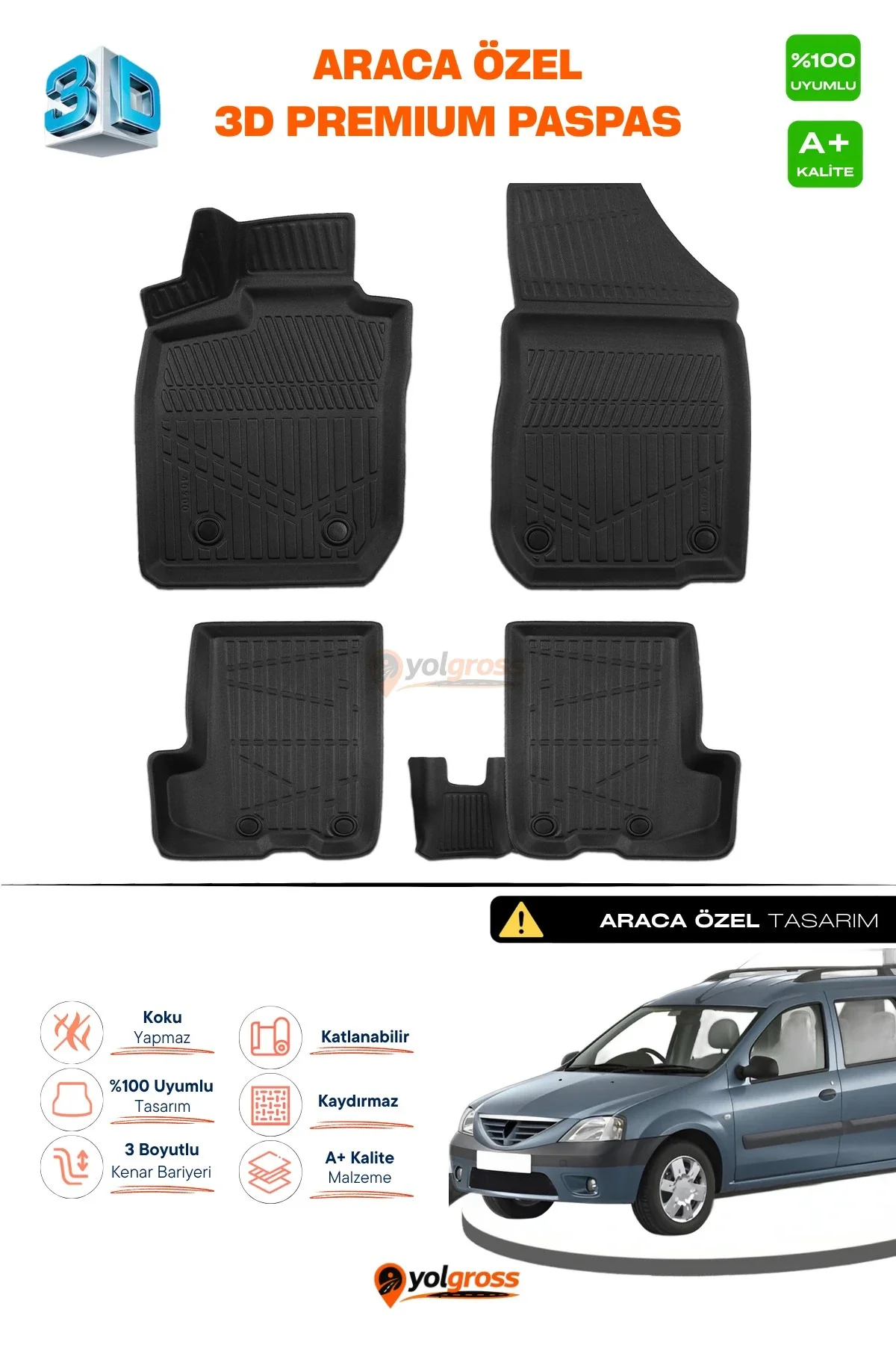 Dacia Logan MCV 3D Pro Havuzlu Paspas 2004-2012 A+ Kalite