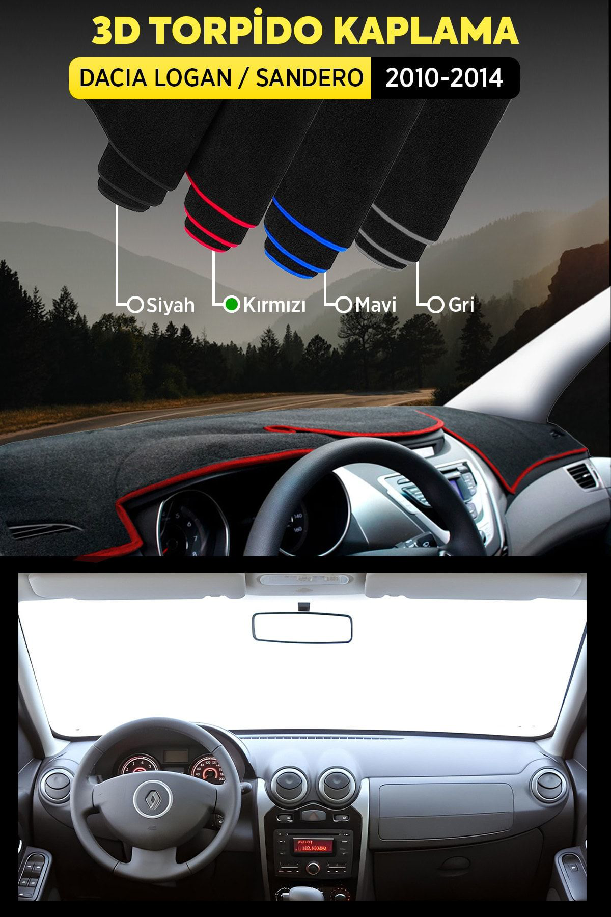 Dacıa Logan / Sandero (2010-2014) 3d Torpido Koruma Kılıfı - Ön G