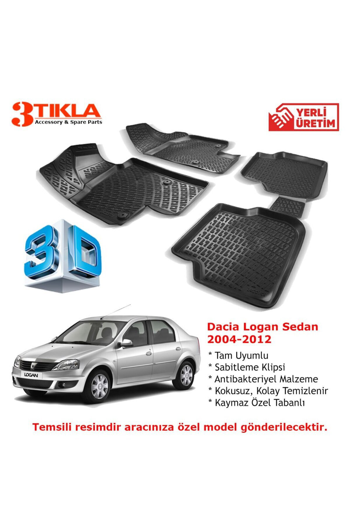 Dacia Logan Sedan 2004-2012 Premium 3D Havuzlu Paspas Seti