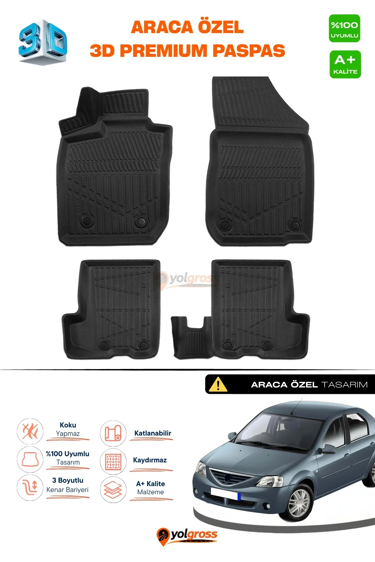 Dacia Logan Sedan 3D Pro Havuzlu Paspas 2004-2012 A+ Kalite Dacia Logan Sedan 3D Pro Havuzlu Paspas 2004-2012 A+ Kalite