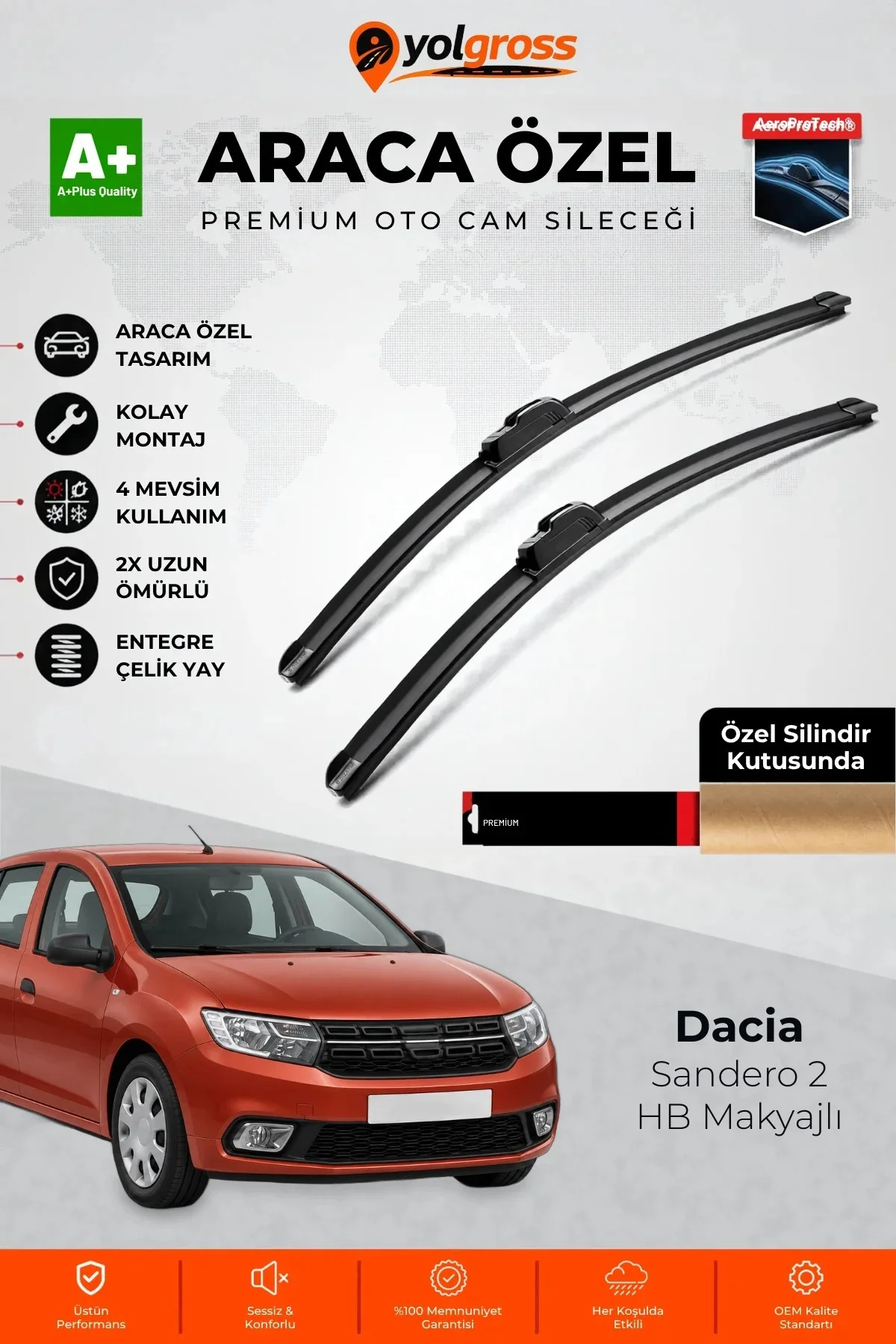 Dacia Sandero 2 HB Makyajlı Ön Cam Silecek Seti 2016-2020 Premium Araca Özel 55-48 Cm A+ Kalite