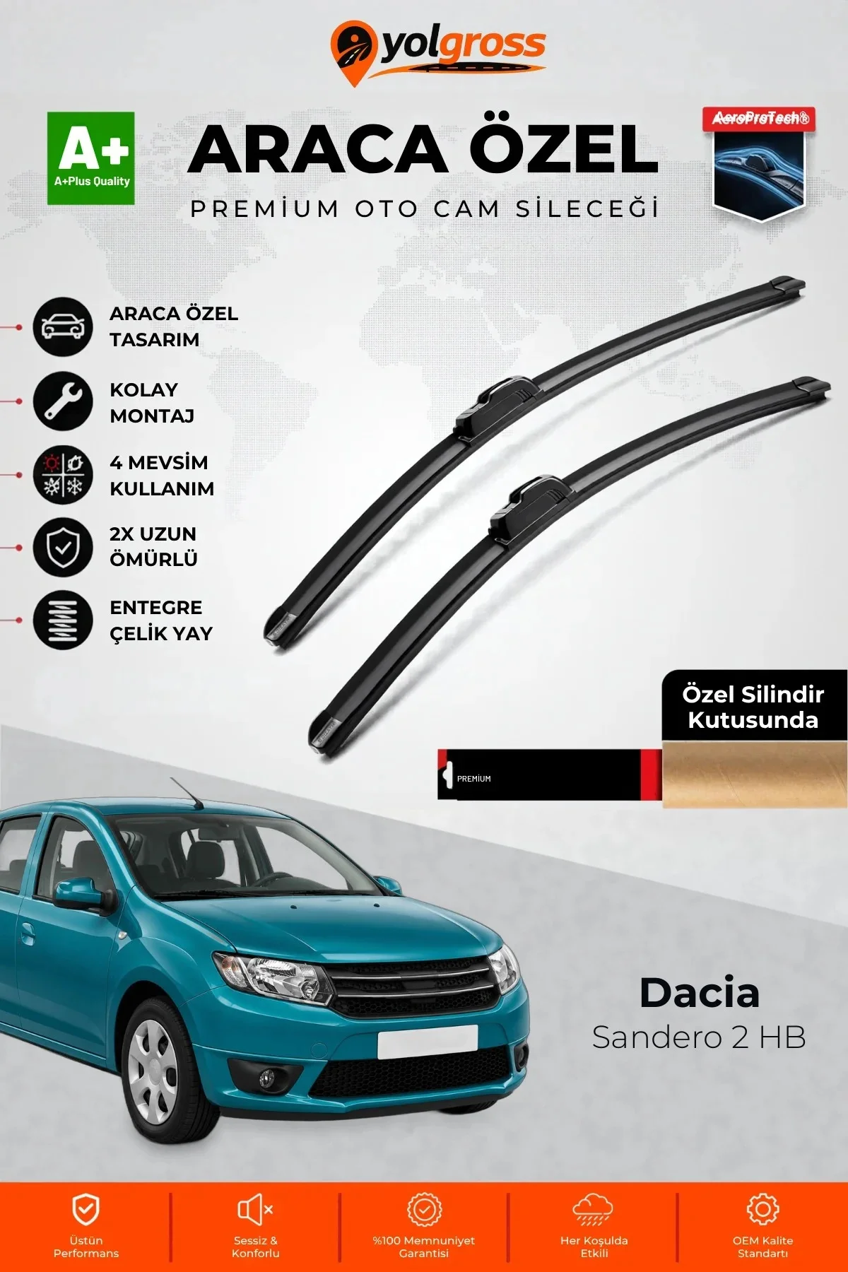 Dacia Sandero 2 HB Ön Cam Silecek Seti 2013-2016 Premium Araca Özel 55-50 Cm A+ Kalite