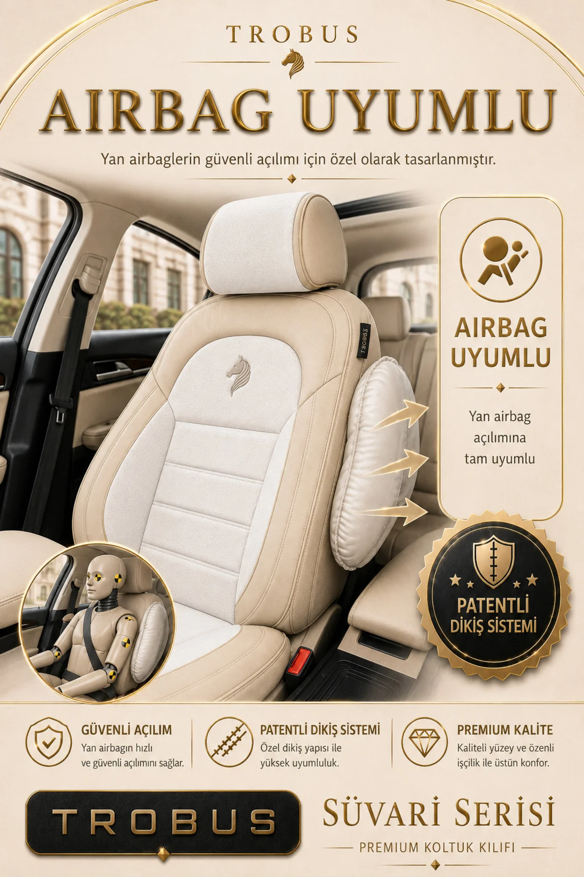 Dacia Sandero 2008 Sonrası Uyumlu Süvari Serisi Bej Premium Tay Tüyü Koltuk Kılıfı Fiyatı, Yorumları ve Özellikleri