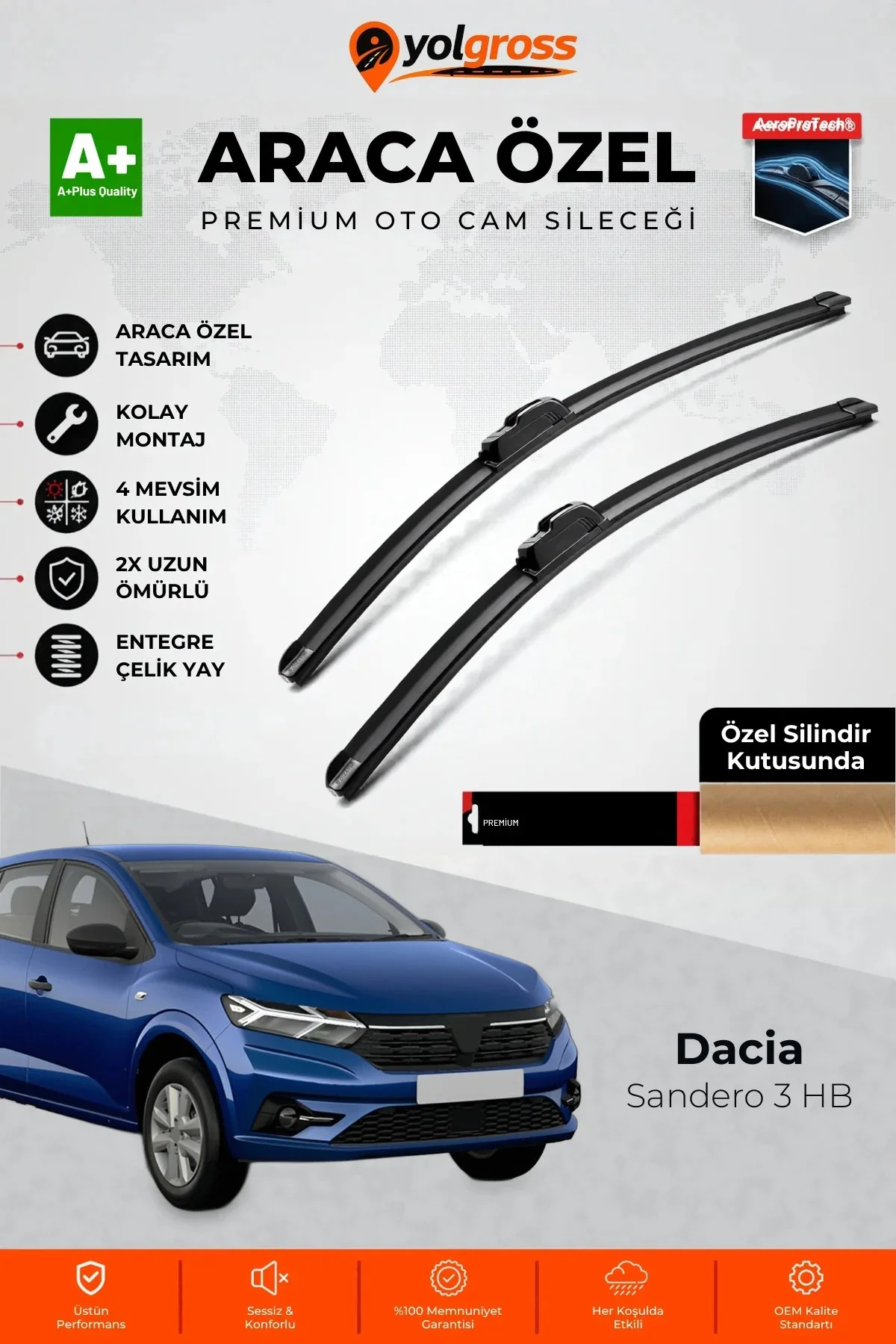 Dacia Sandero 3 HB Ön Cam Silecek Seti 2020 Üzeri Premium Araca Özel 60-40 Cm A+ Kalite