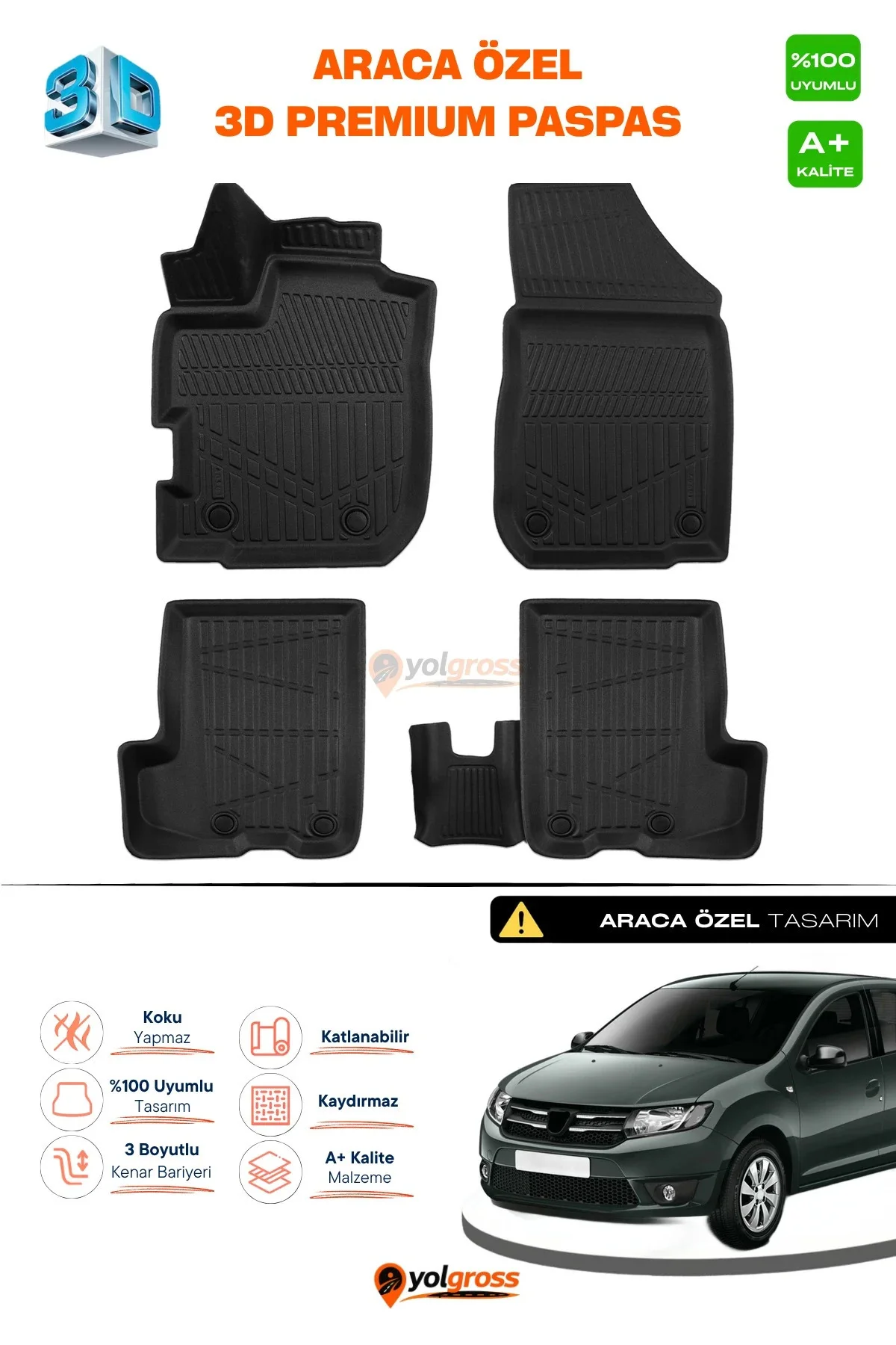 Dacia Sandero 3D Pro Havuzlu Paspas 2008-2019 A+ Kalite Dacia Sandero 3D Pro Havuzlu Paspas 2008-2019 A+ Kalite