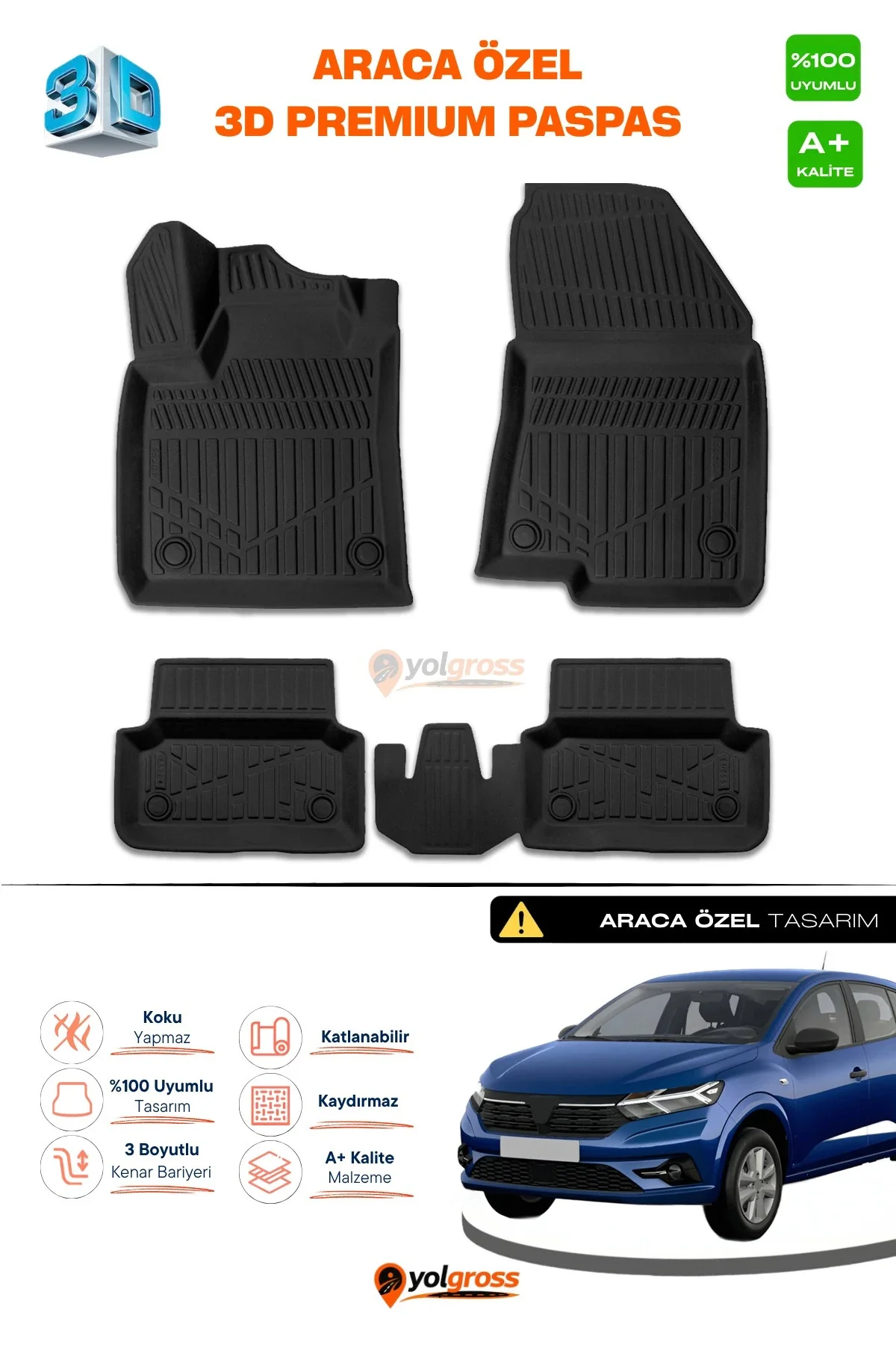 Dacia Sandero 3D Pro Havuzlu Paspas 2020 Üzeri A+ Kalite Dacia Sandero 3D Pro Havuzlu Paspas 2020 Üzeri A+ Kalite