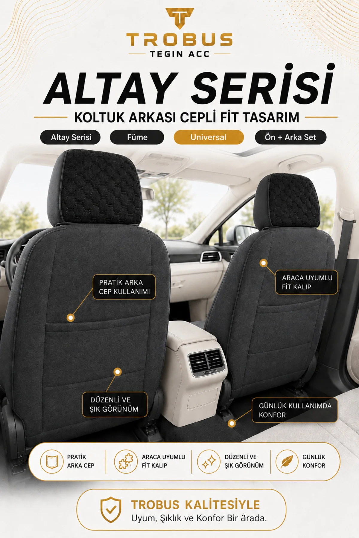 Dacia Sandero ve Stepway 2008 ve Sonrası Uyumlu Altay Bel Destekli Tay Tüyü Siyah Koltuk Kılıfı Fiyatı, Yorumları ve Özellikleri