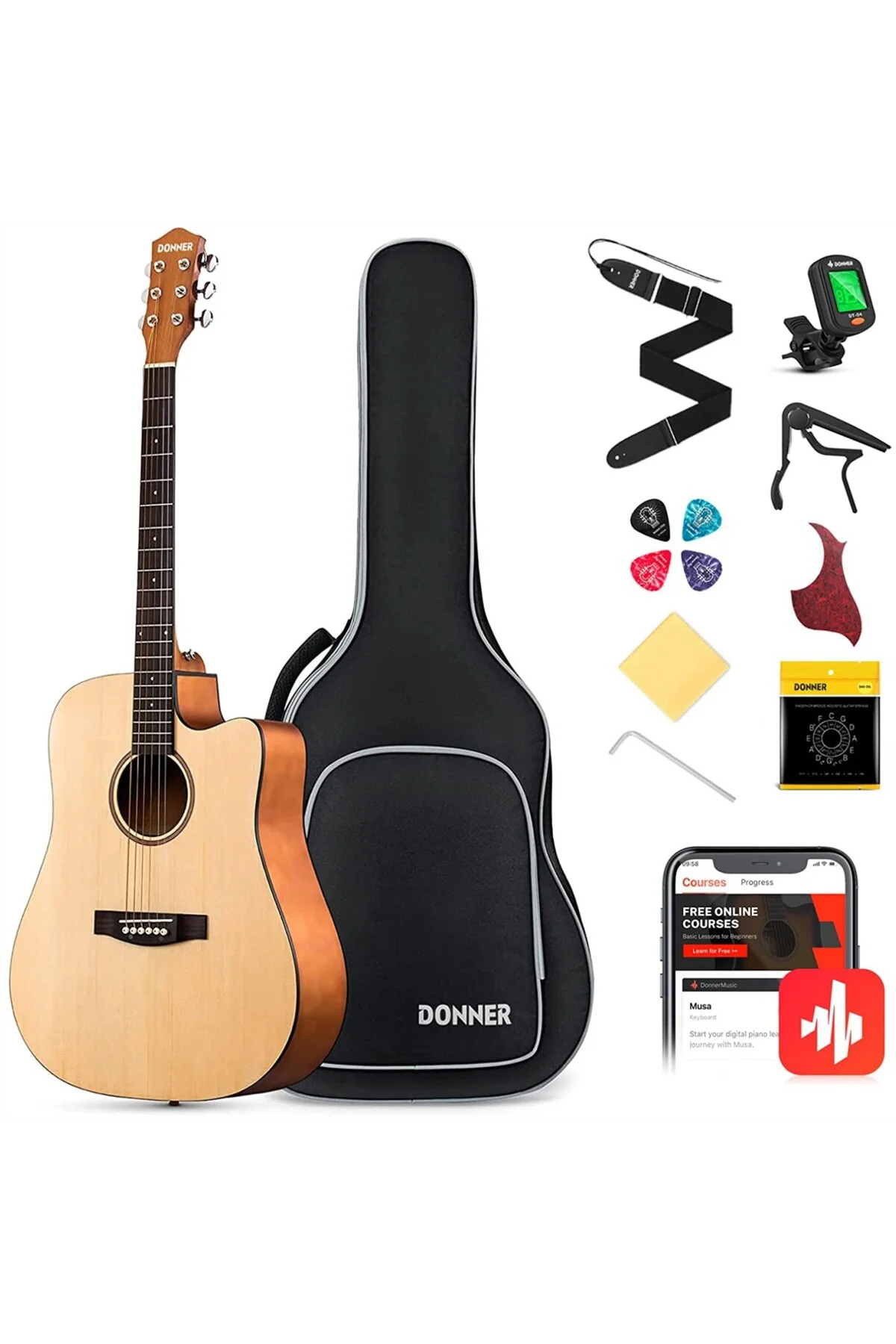 DAD-140C Dreadnought Akustik Gitar Paketi (Natural)