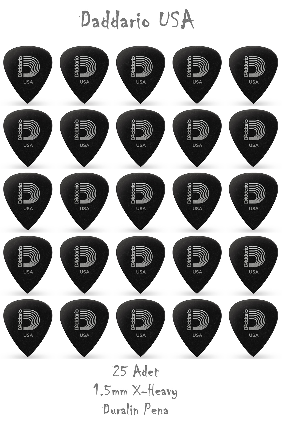 Daddario 1DBK7-25 Duralin 1.5mm Extra Heavy Picks - 25 Adet Pena