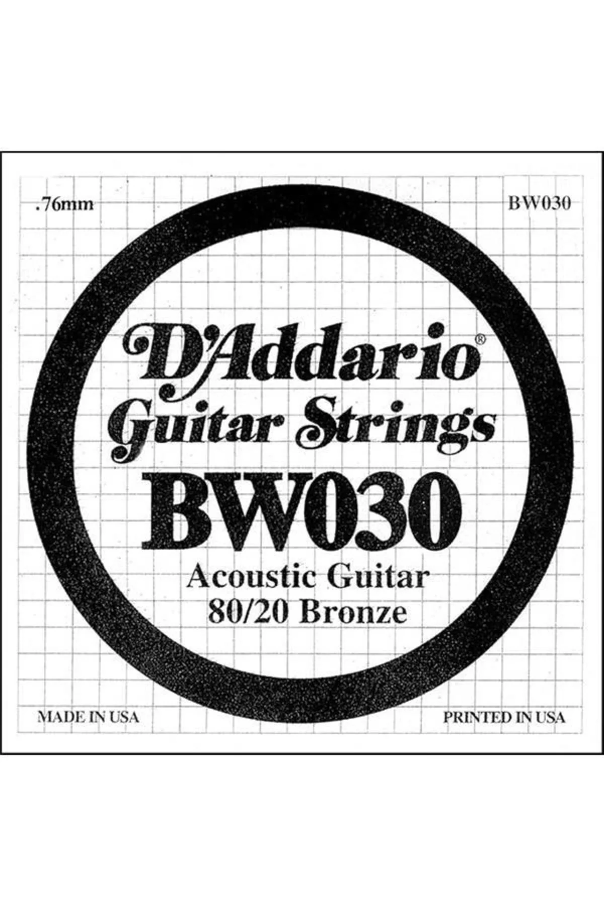 D'Addario Bw030 Akustik Tek Tel, 80/20 Bronze Wound, 030, ( Re) P