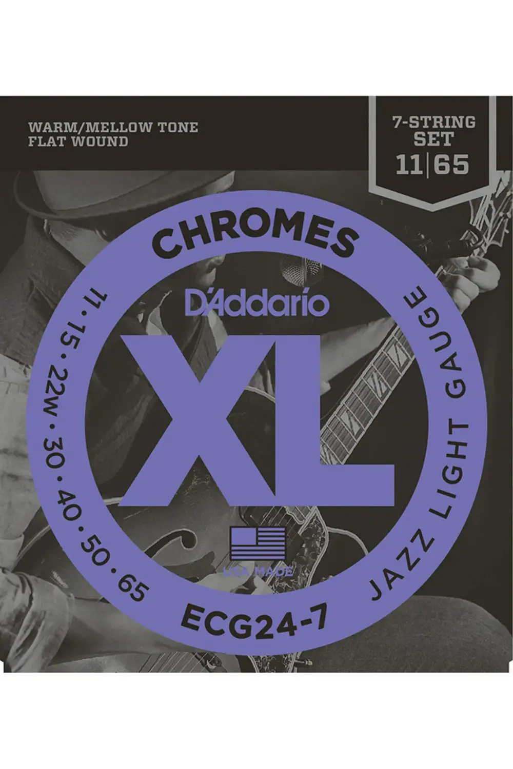 D'Addario ECG24-7 Chromes Flat Wound, 7-String, Jazz Light, 11-65