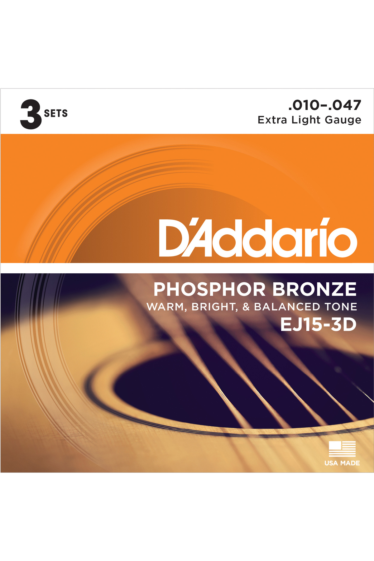 DADDARIO EJ15-3D AKUSTİK GİTAR TEL SETİ, 3'LÜ PAKET, PHOSPHOR-BRO