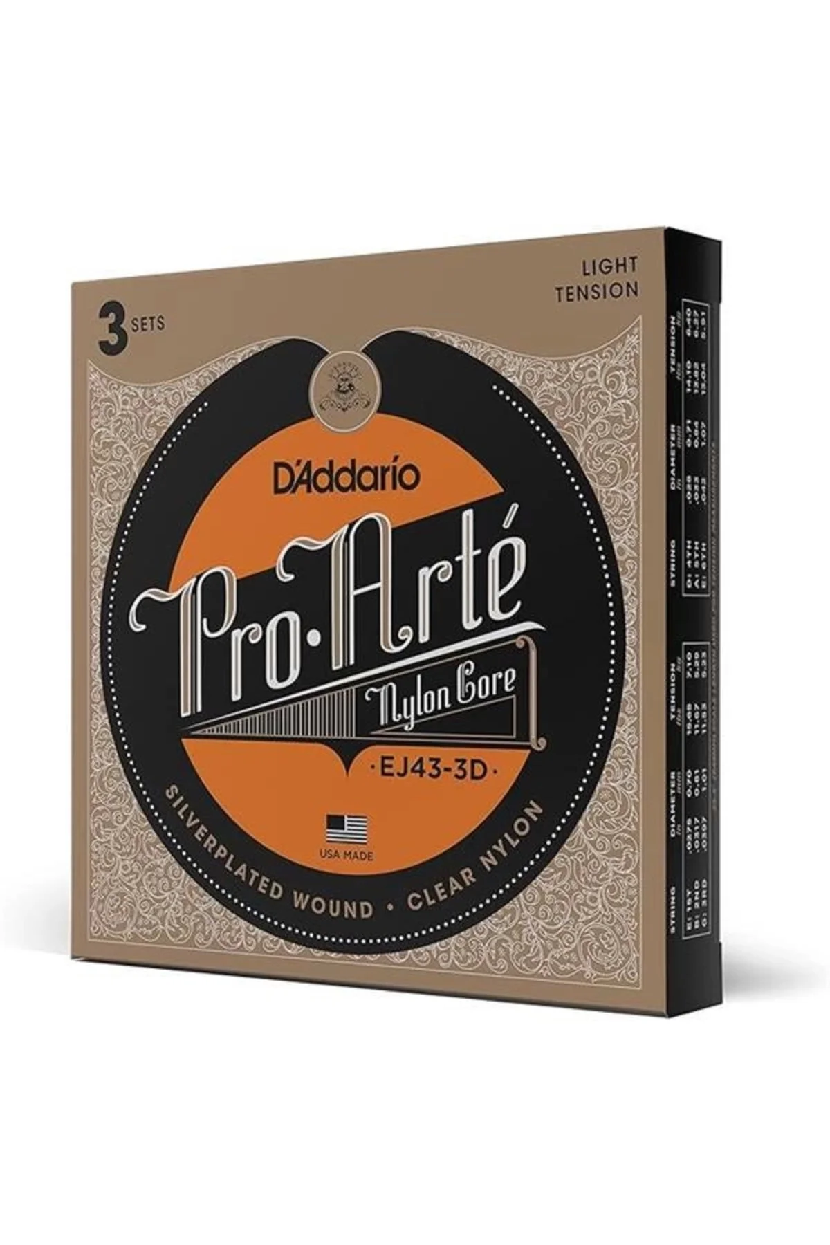 D'Addario EJ43 Pro-Arte naylon teller, klasik gitar için, hafif g