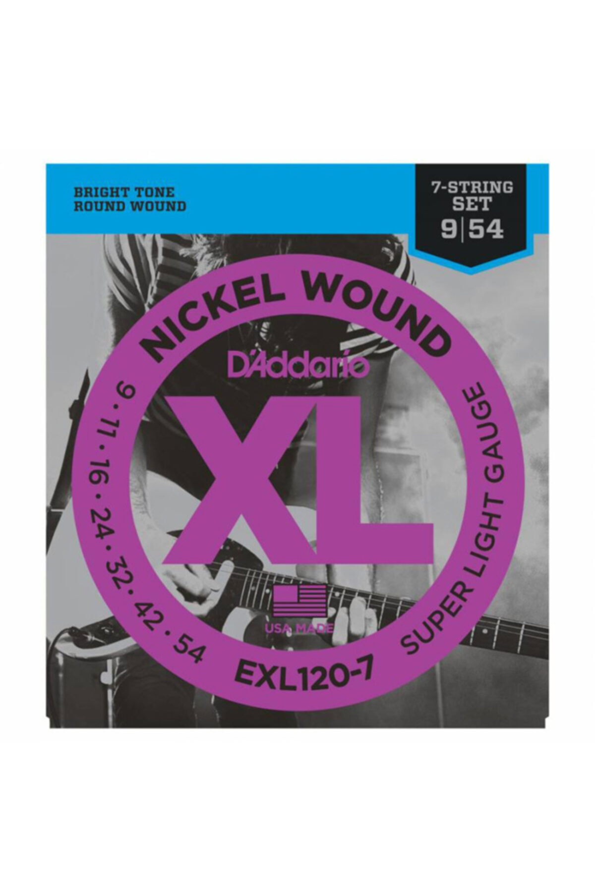 D'addario Exl120-7 Nickel Wound, 7-string, Super Light, 9-54 Takım Tel Elekro Gitar Teli 7 Telli 009