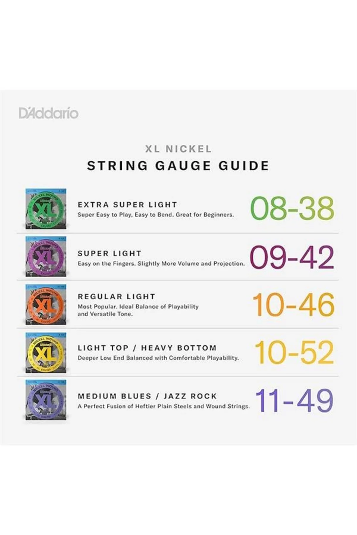 D'Addario EXL140 Light Top/Heavy Bottom Elektro Gitar Teli (10-52