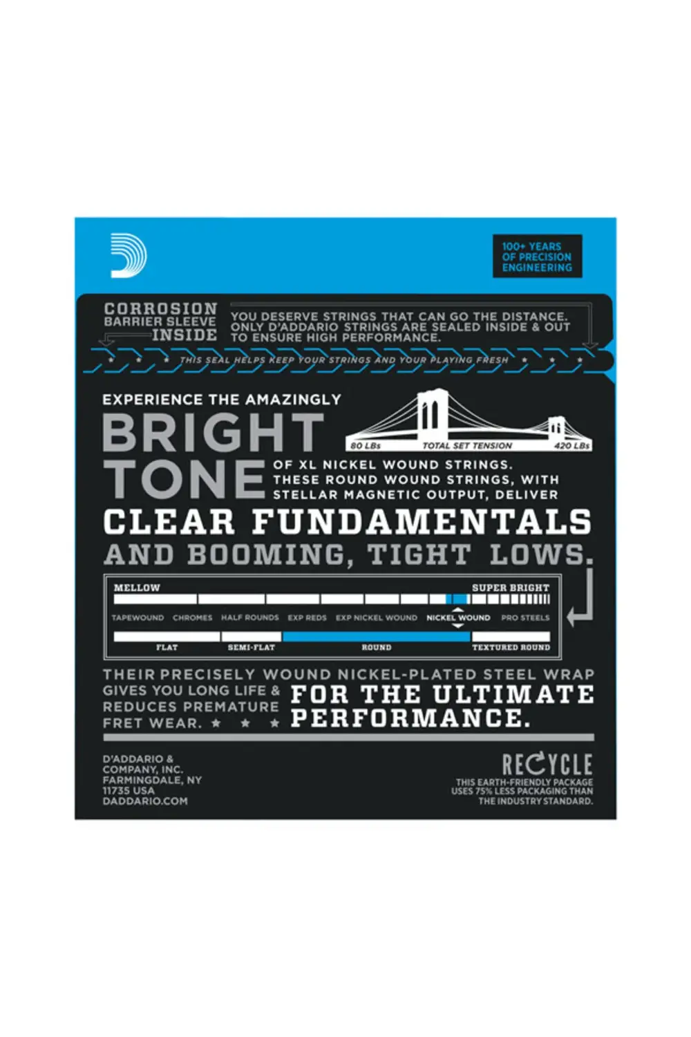 Daddarıo Exl170-5 Bas Gitar Tel Seti, Xl Serisi, 5 Telli, 0.45-13