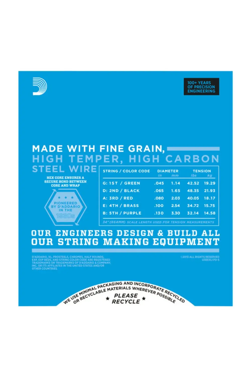 Daddarıo Exl170-5 Bas Gitar Tel Seti, Xl Serisi, 5 Telli, 0.45-13