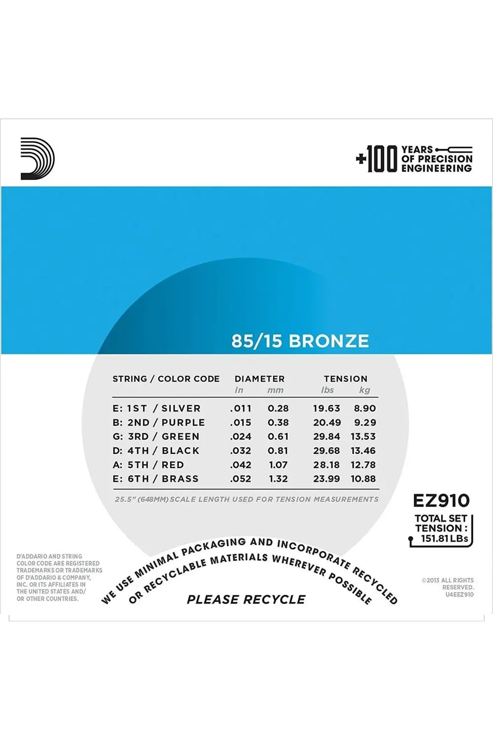 Daddario D'addario Ez910 Bronze Light Set Akustik Gitar Teli (11-52)