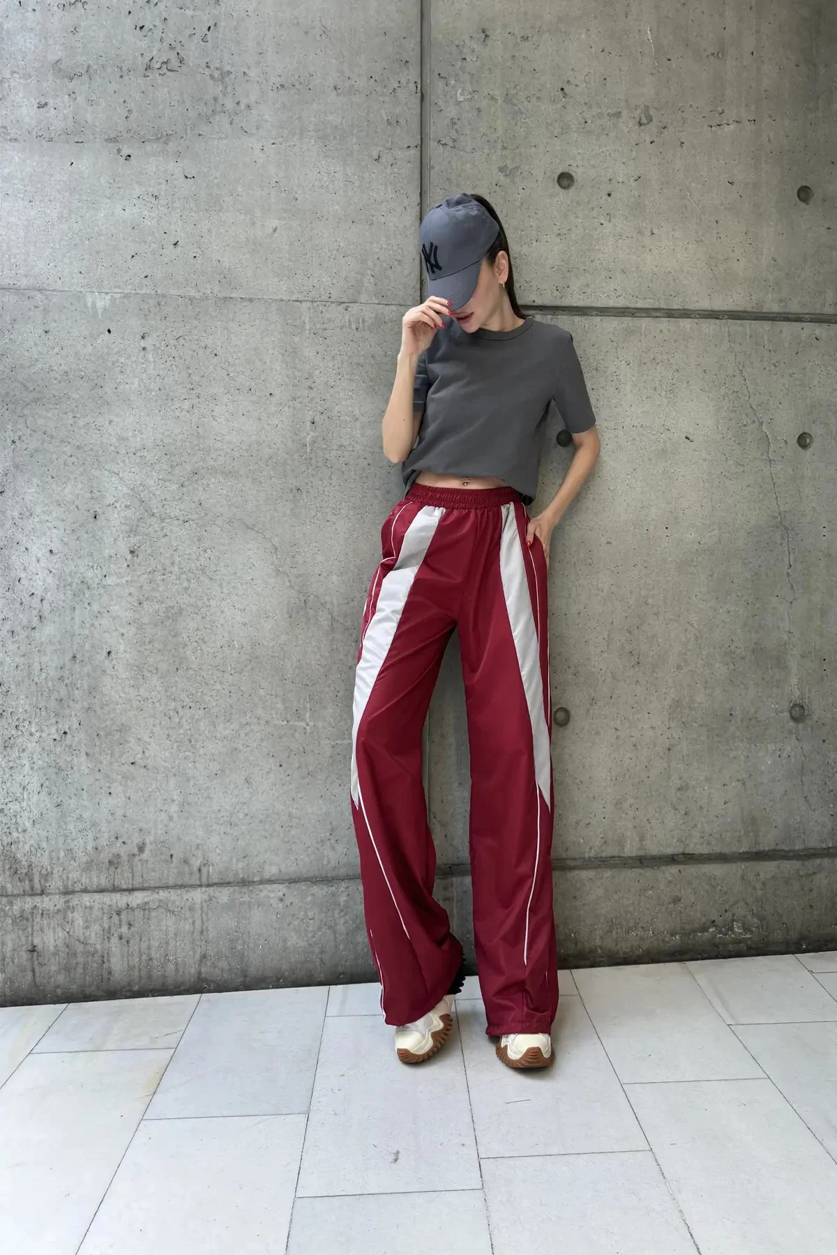 DADYAML Bloklu Bordo Paraşüt Pantolon 9562