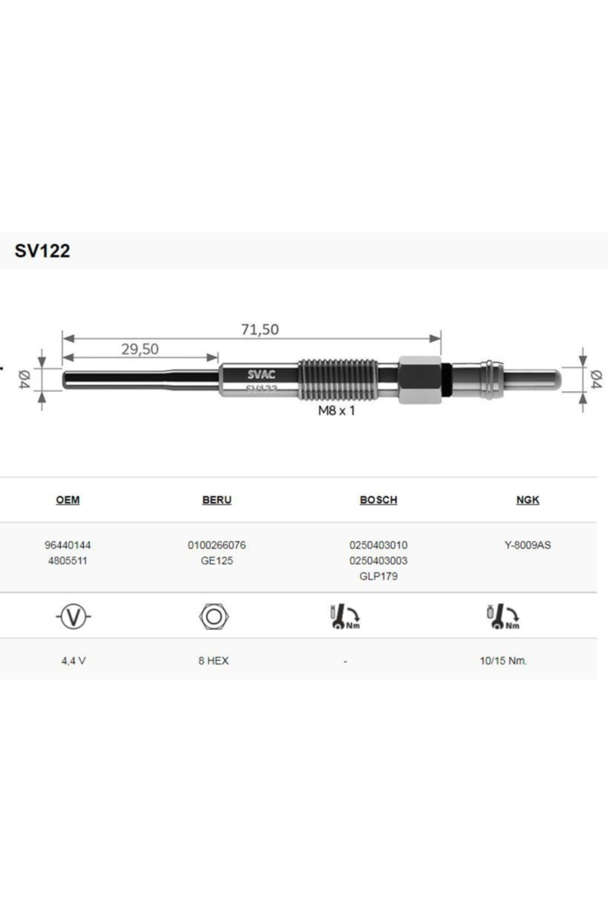 Svac Daewoo Nubira (Isıtma) Bujisi 4'Lü Takım