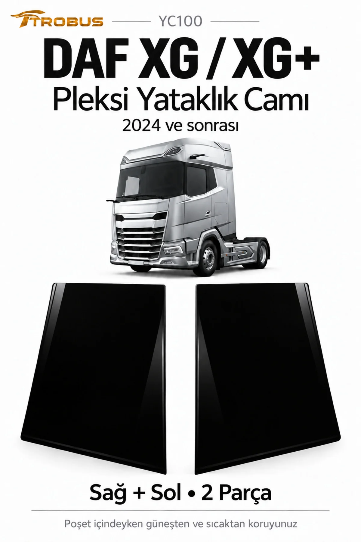 DAF XG 2024+ Siyah Pleksi Yataklık Camı Sağ Sol 2 Parça DAF XG 2024+ Siyah Pleksi Yataklık Camı Sağ Sol 2 Parça