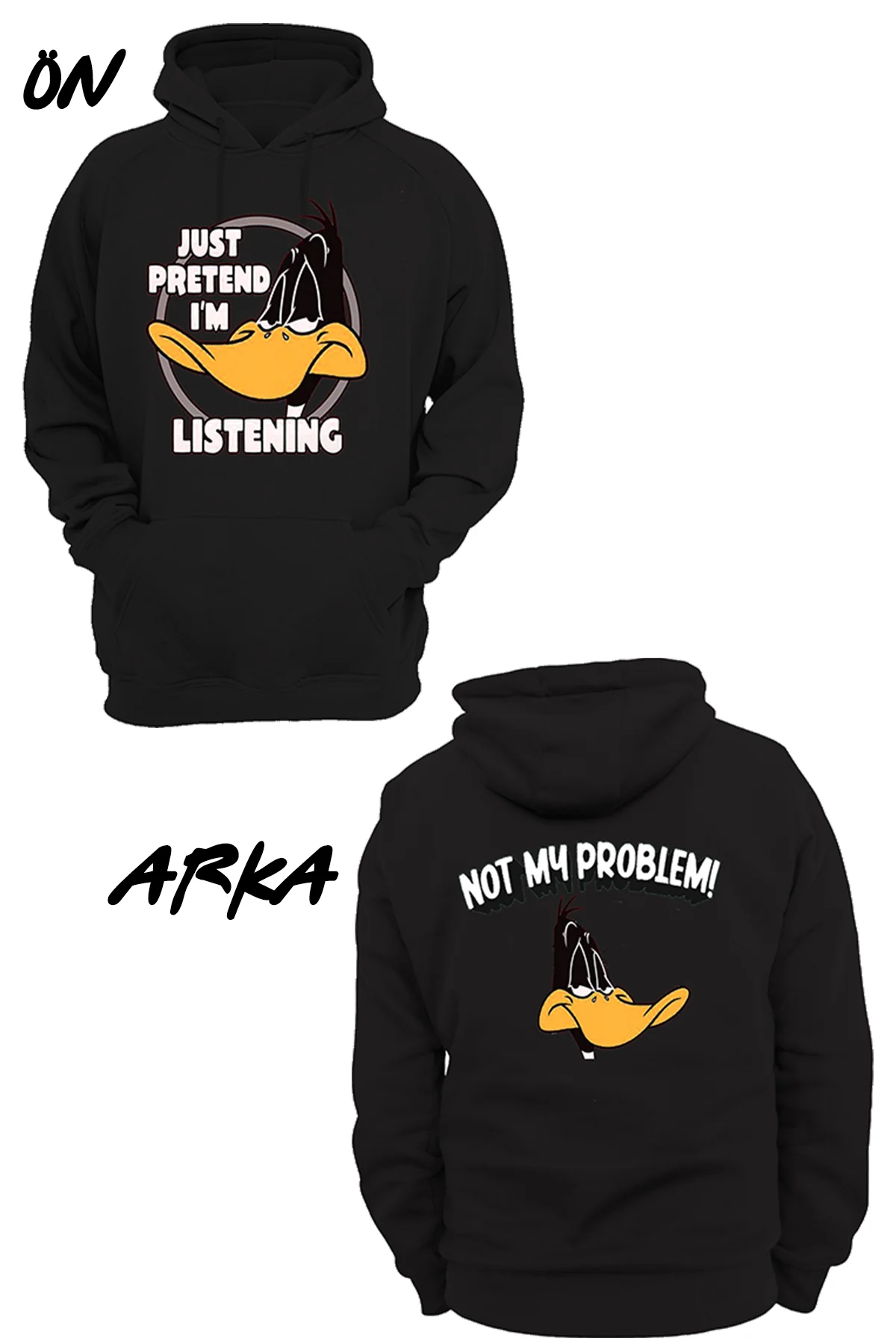 , Daffy Duck Baskılı, 3 ipl. Şardonlu, İçi Polar, Çok Kalın, Kapüşonlu Hoodie