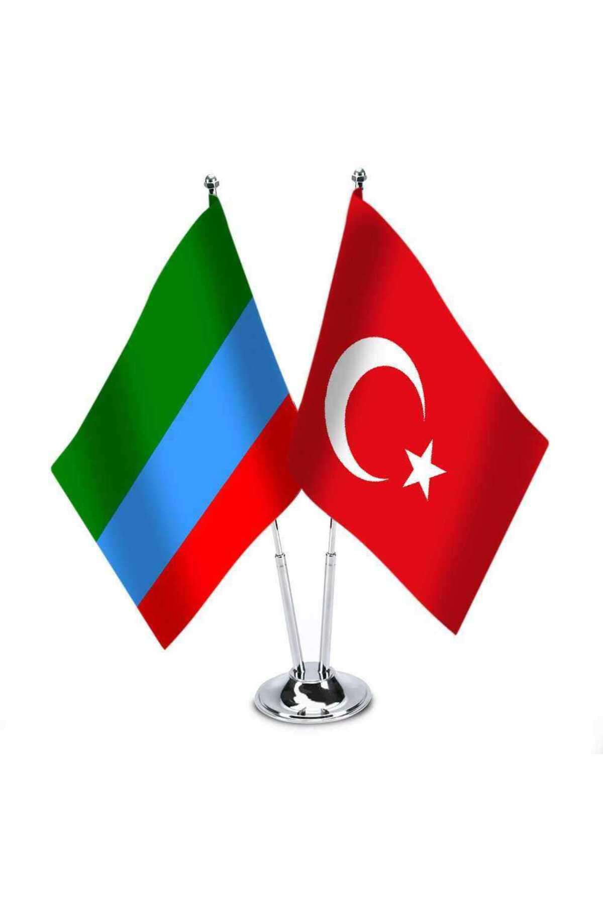 Dağıstan - Türkiye - Ikili Saten Masa Bayrağı