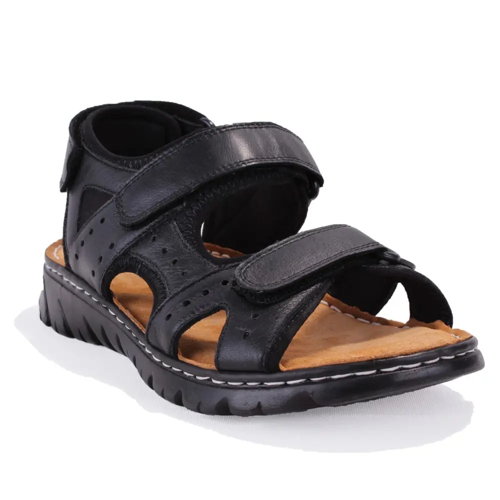 Dagoster DMA77-051  Siyah Ortopedik Günlük Erkek Deri Sandalet