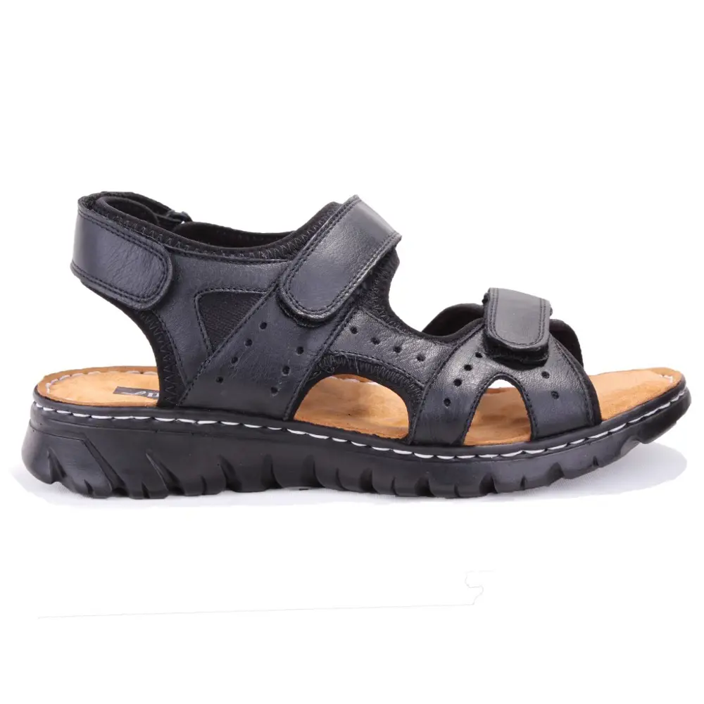 Dagoster DMA77-051  Siyah Ortopedik Günlük Erkek Deri Sandalet