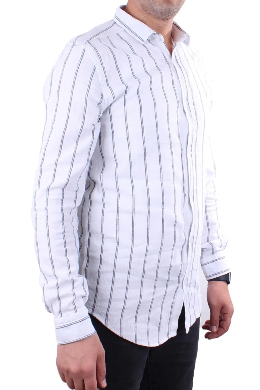 Dagoster DMG23-114098 Beyaz Lacivert Günlük Hasır Keten Normal Ka