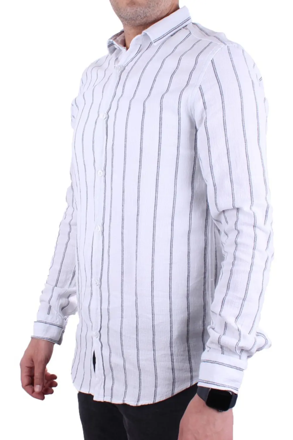 Dagoster DMG23-114098 Beyaz Lacivert Günlük Hasır Keten Normal Ka