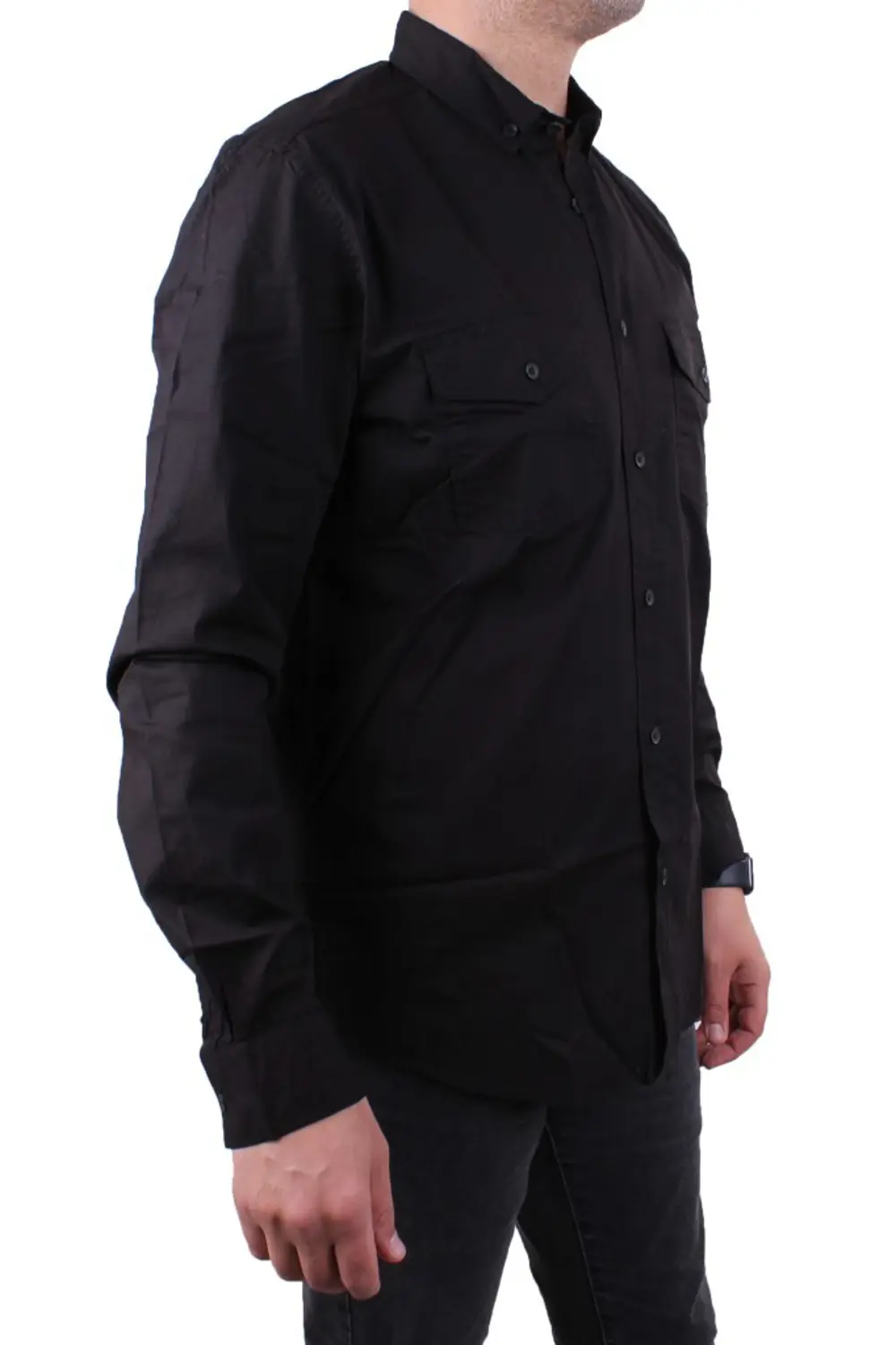 Dagoster DMG23-118783 Siyah Poplin Günlük Normal Kalıp Uzun Kol E