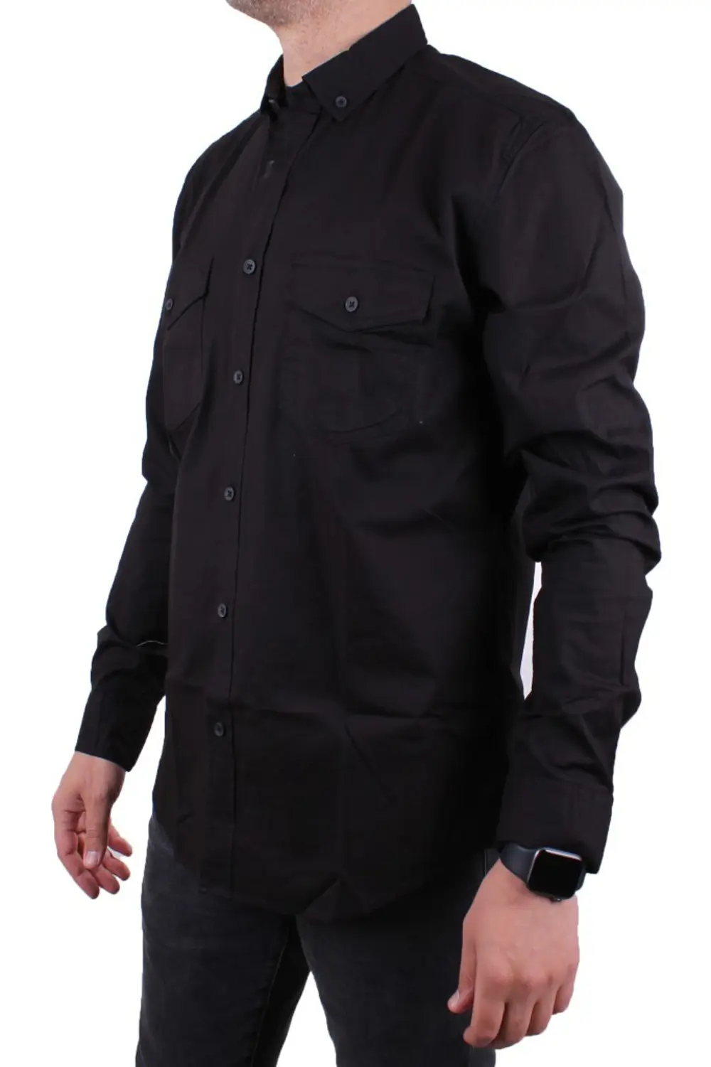 Dagoster DMG23-118783 Siyah Poplin Günlük Normal Kalıp Uzun Kol E
