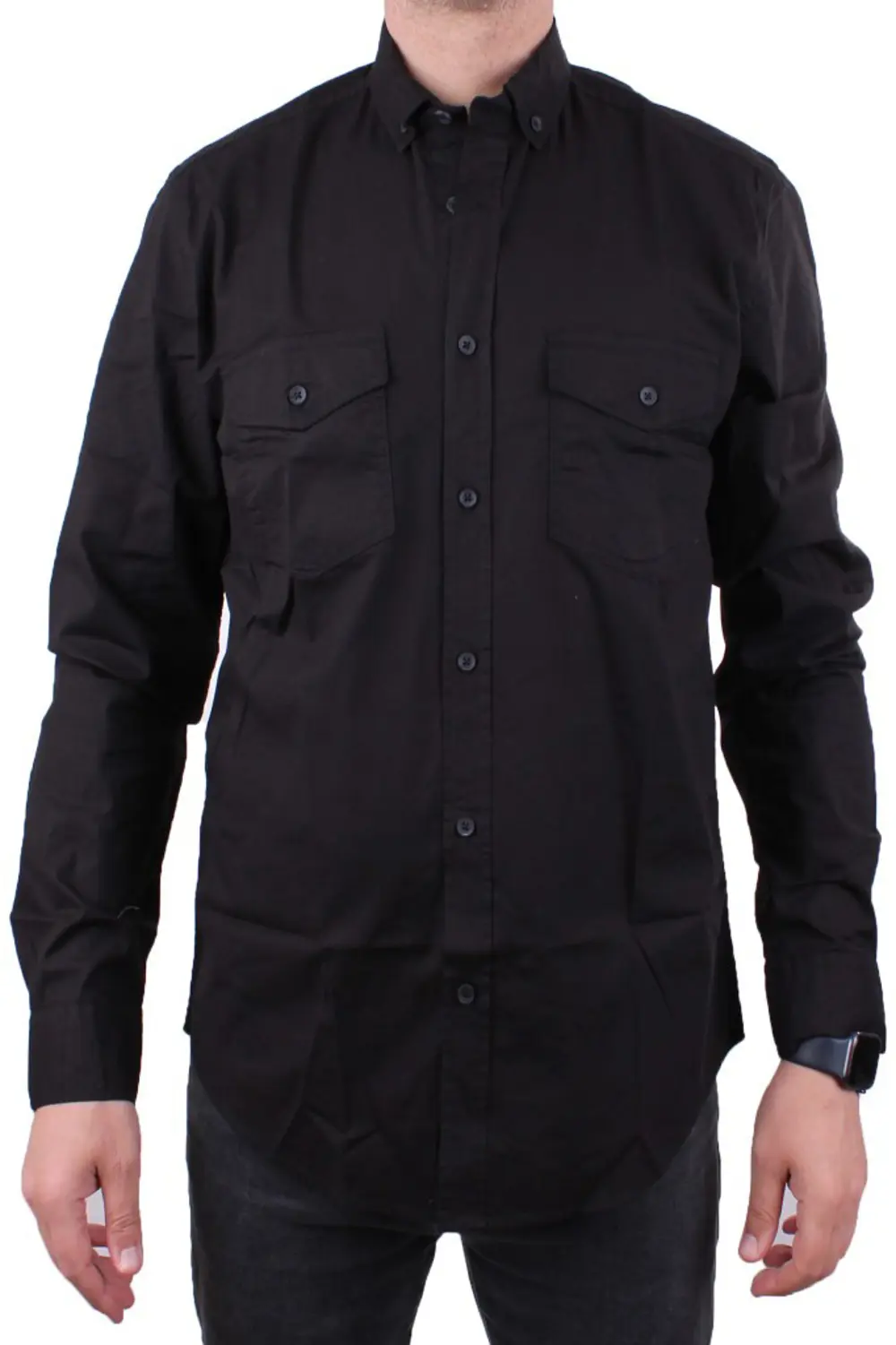 Dagoster DMG23-118783 Siyah Poplin Günlük Normal Kalıp Uzun Kol E