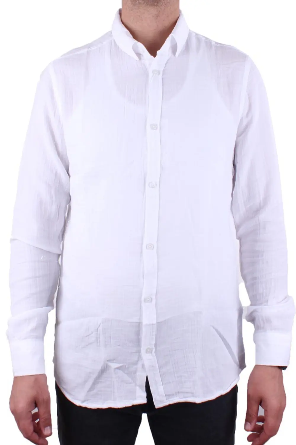 Dagoster DMG23-121362 Beyaz Günlük Müslin Normal Kalıp Uzun Kol E