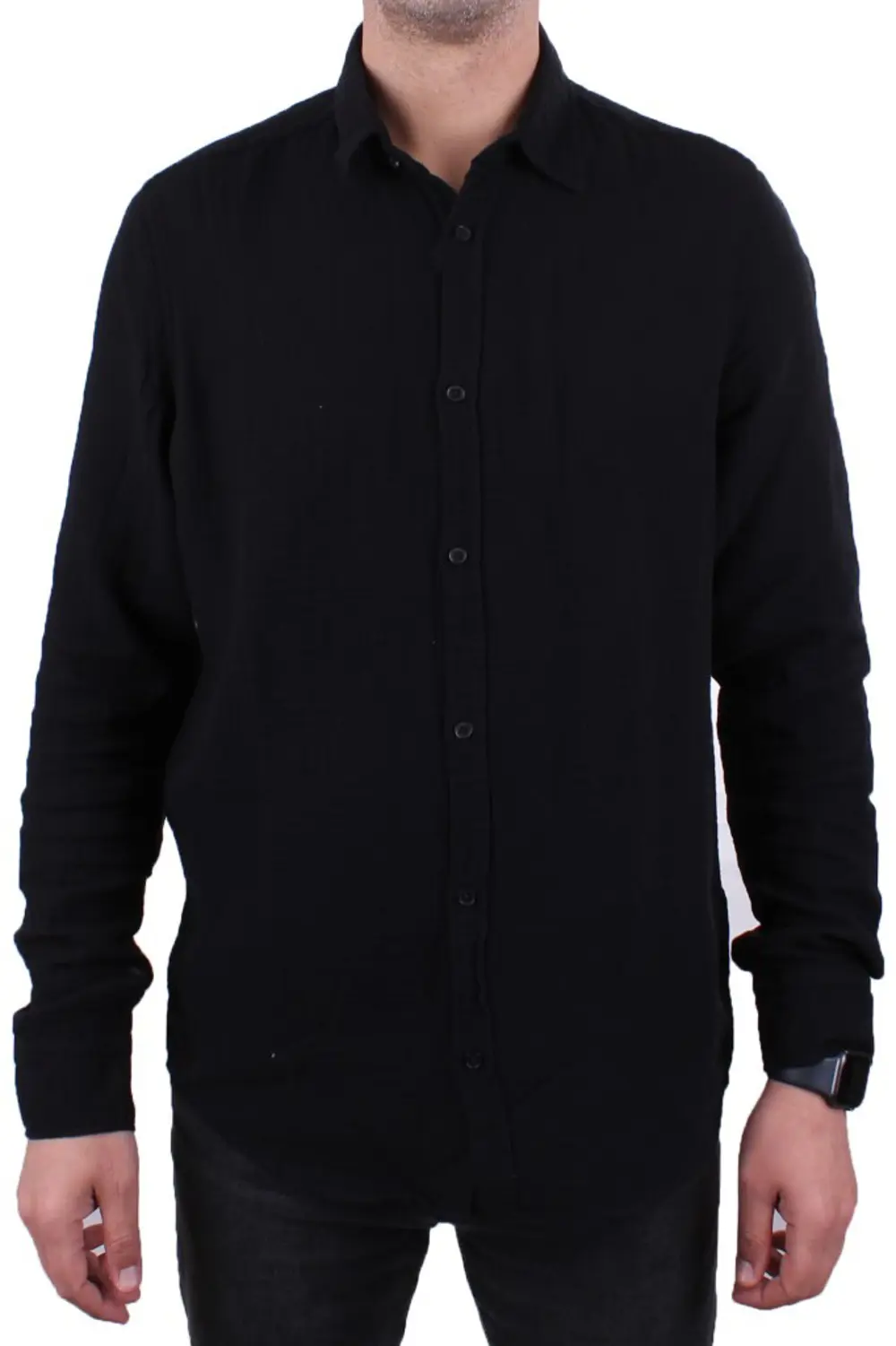 Dagoster DMG23-121362 Siyah Günlük Müslin Normal Kalıp Uzun Kol E