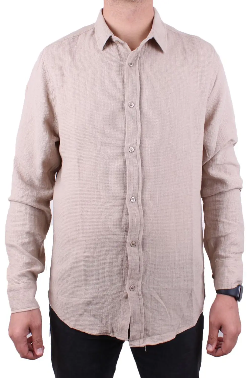 Dagoster DMG23-128281 Taş Günlük Normal Kalıp Uzun Kol Erkek Göml