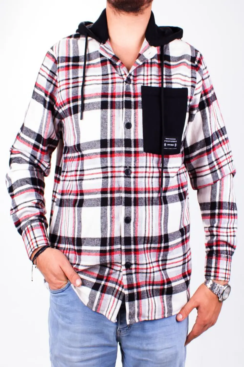 Dagoster DMG23-193714 Ekru Kırmızı Günlük Kapüşonlu Oversize Odun
