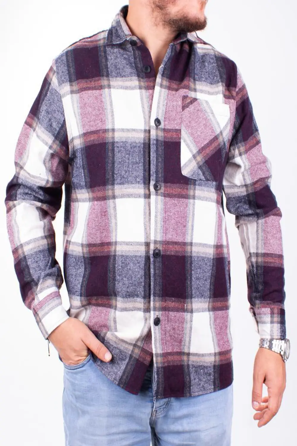 Dagoster DMG23-194635 Bordo Günlük Tek Cep  Ekose Oduncu Oversize