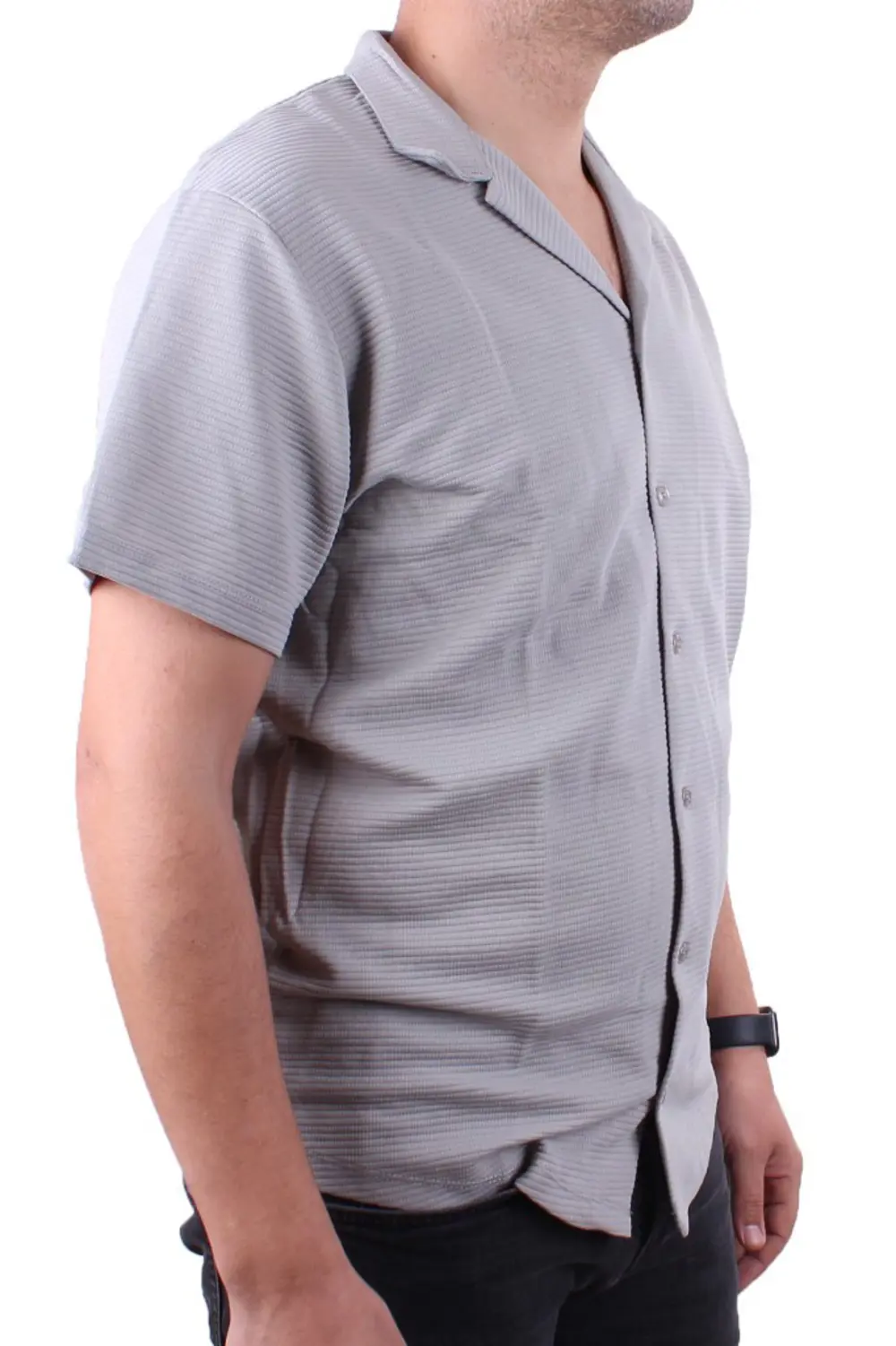 Dagoster DMG23-199598 Gri Ottoman Örme Apaj Yaka Oversize Kalıp K