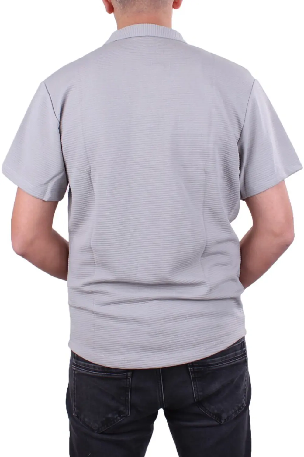 Dagoster DMG23-199598 Gri Ottoman Örme Apaj Yaka Oversize Kalıp K