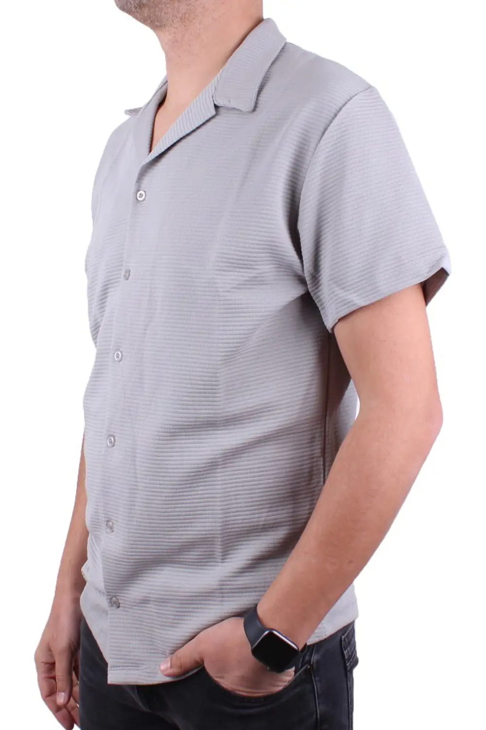 Dagoster DMG23-199598 Gri Ottoman Örme Apaj Yaka Oversize Kalıp K