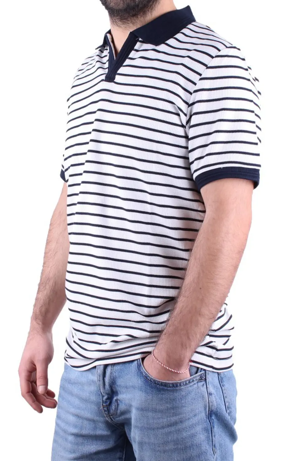 Dagoster DMG23-231237  Beyaz Lacivert Günlük Çizgili Polo Yaka Er