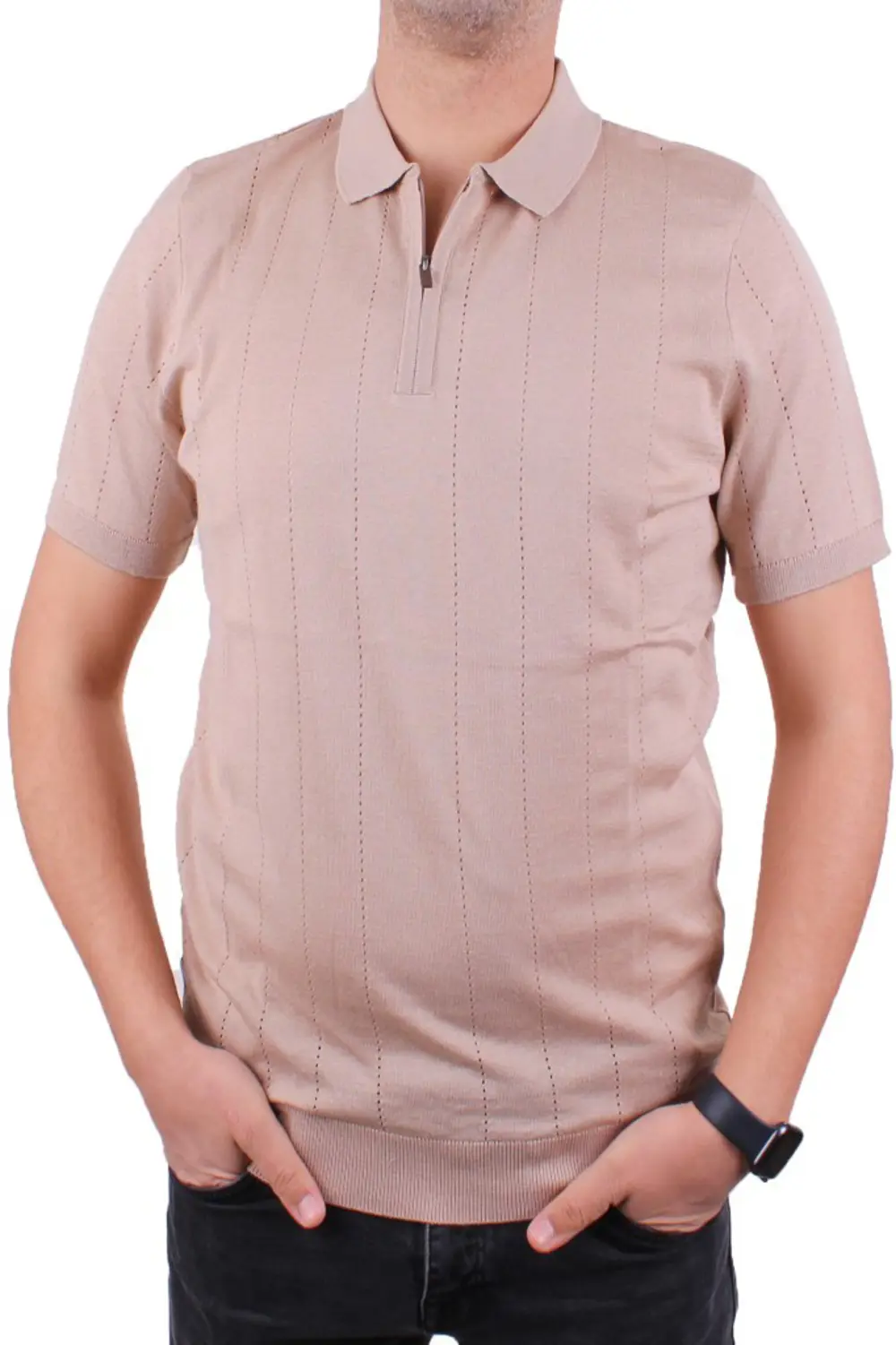 Dagoster DMG23-511228 Bej Günlük Fermuarlı Polo Yaka Erkek Tişört Dagoster DMG23-511228 Bej Günlük Fermuarlı Polo Yaka Erkek Tişört