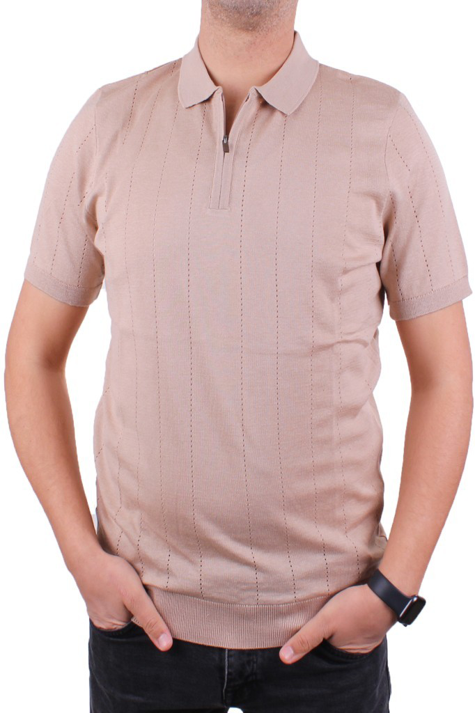 Dagoster  Dmg23-511228 Bej Günlük Fermuarlı Polo Yaka Erkek Tişört