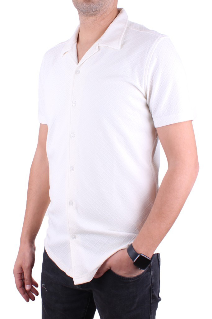 Dagoster  Dmg23-118381 Beyaz Örme Apaj Yaka Dar Kalıp Kısa Kol Erk