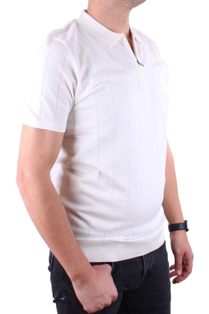 Dagoster  Dmg23-511228 Ekru Günlük Fermuarlı Polo Yaka Erkek Tişör