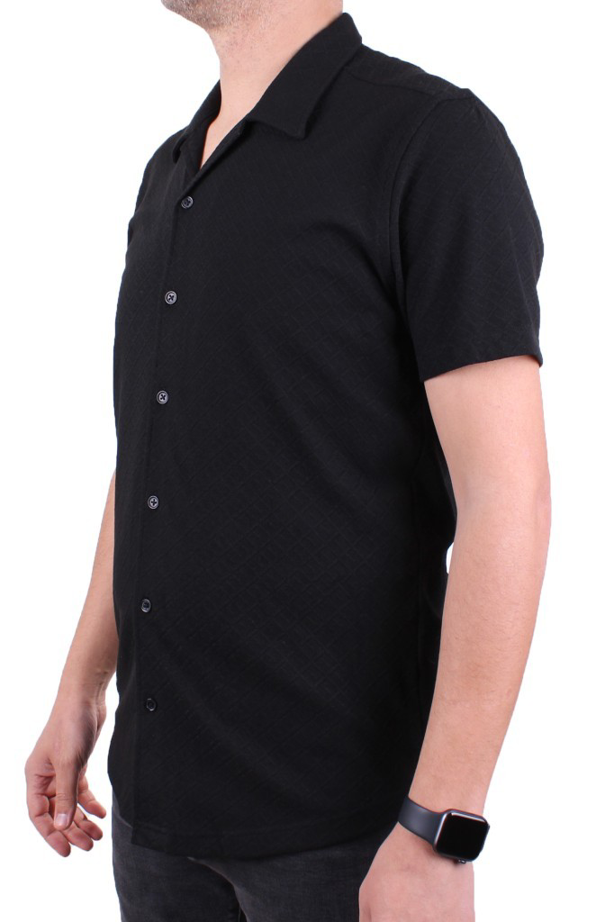 Dagoster  Dmg23-118381 Siyah Örme Apaj Yaka Dar Kalıp Kısa Kol Erk